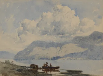 Lago con bote y figuras
